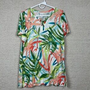 Weekends by Chico's Top Womens‎ 1 M/8 White Tropical Short Sleeve Stretch Blouse